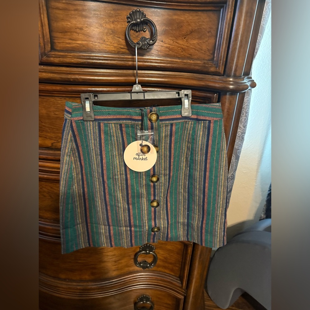 After Market Colorful Striped Button-Down Mini Skirt